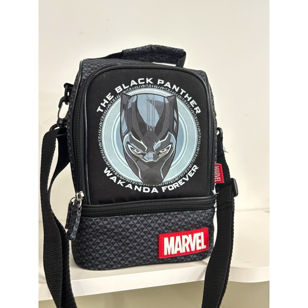 Marvel Black Panther Wakanda Forever Insulated Lunch Bag Strap Zipper Black/Gray
